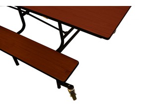 Cafeteria Folding Table Bench and Table Top. Benches and Table Tops manufactured from 18mm Solid Plywood with High Pressure Laminated surfaces for durability. Edges are rounded for safety against human contact