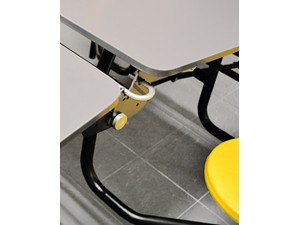 Intermediate Lock on Cafeteria Folding Tables prevent tables from collapsing immediately down to open position. Used as safety